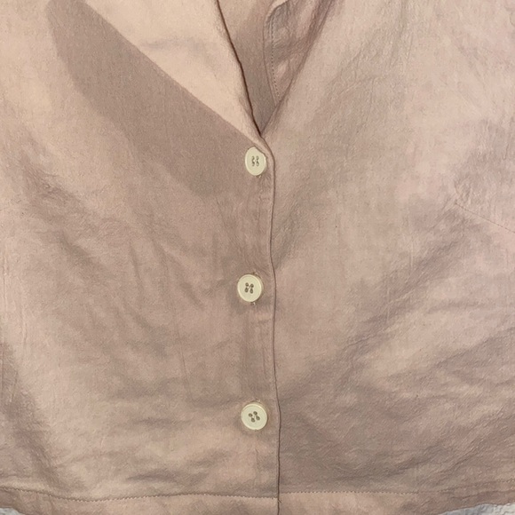 beige, dusty pink cropped buttoned collar women’s top - Picture 2 of 5